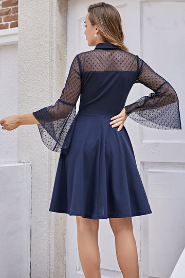 Vestido vintage de mangas compridas da Marinha